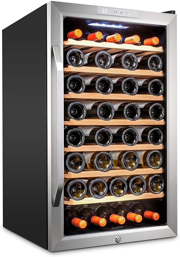 51 Bottle Compressor Wine Cooler Refrigerator - Stainless Steel - Ivation Wine Coolers