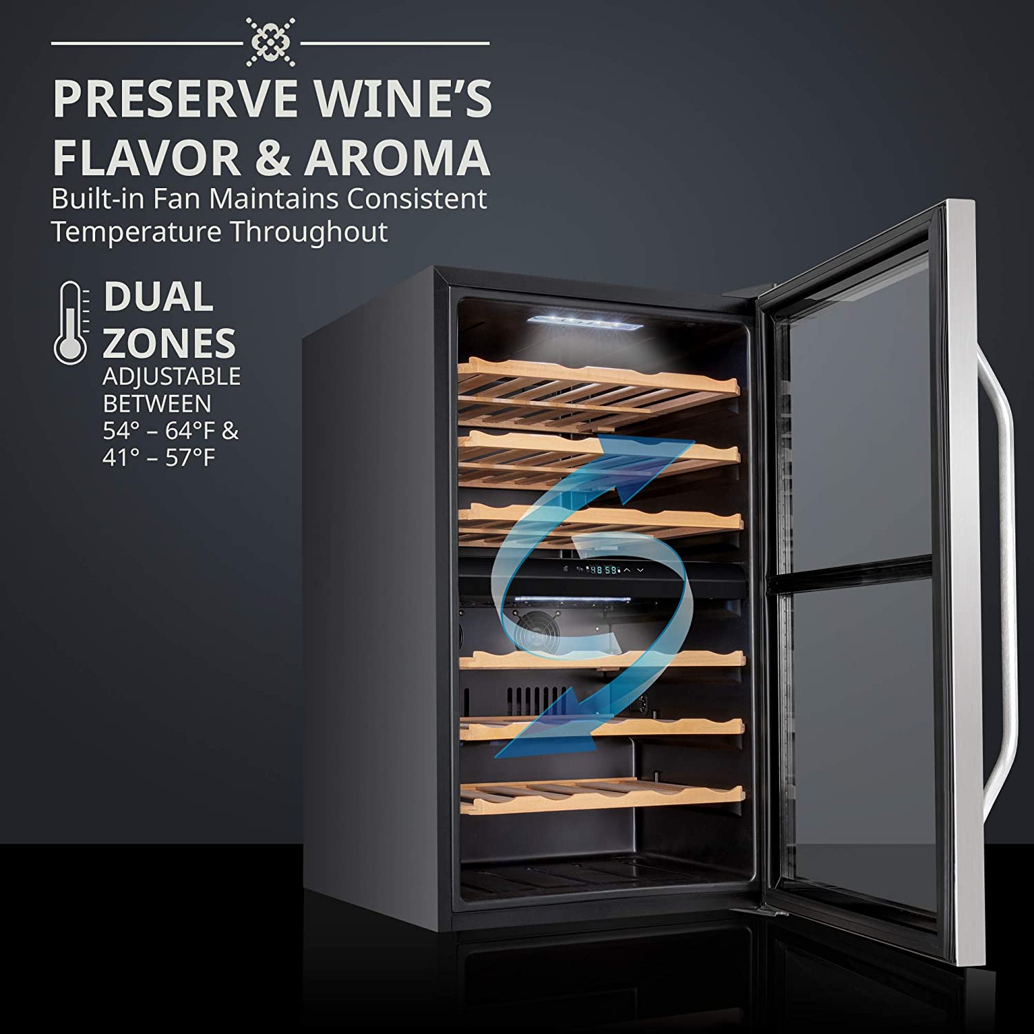43 Bottle Dual Zone Wine Cooler Refrigerator Stainless Steel Ivation