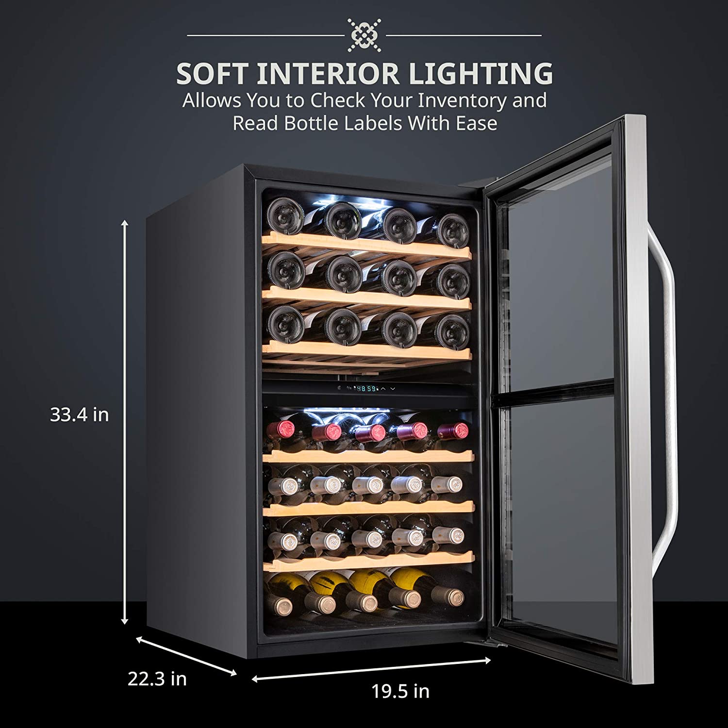 43 Bottle Dual Zone Wine Cooler Refrigerator Stainless Steel Ivation