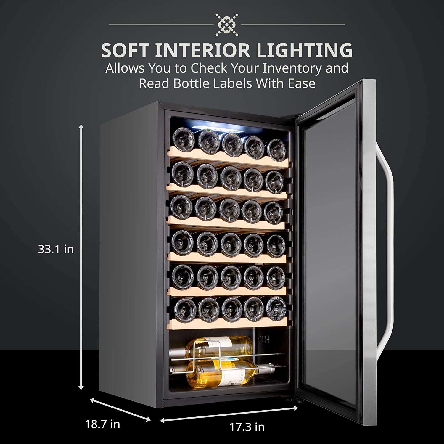 34 Bottle Compressor Wine Cooler Refrigerator - Stainless Steel ...