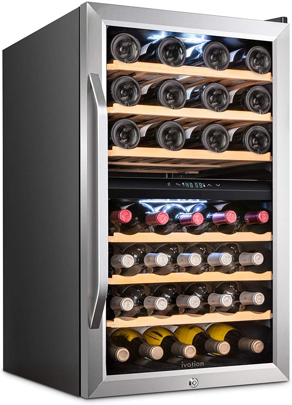 43 Bottle Dual Zone Wine Cooler Refrigerator Stainless Steel - Ivation Wine Coolers